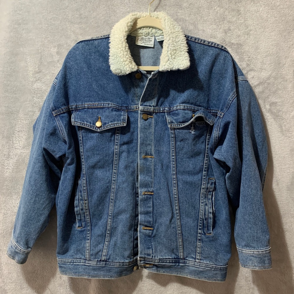 Vintage Nordstrom Brass Plum Sherpa Collar Denim Jacket Medium Mens‎ Trucker 90s